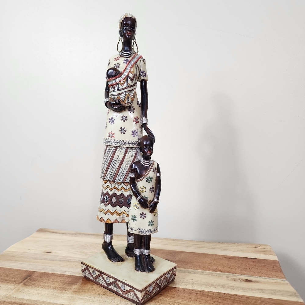 African Mother with Baby and Child Resin Woman Figurine Statue Mother's Day Gift